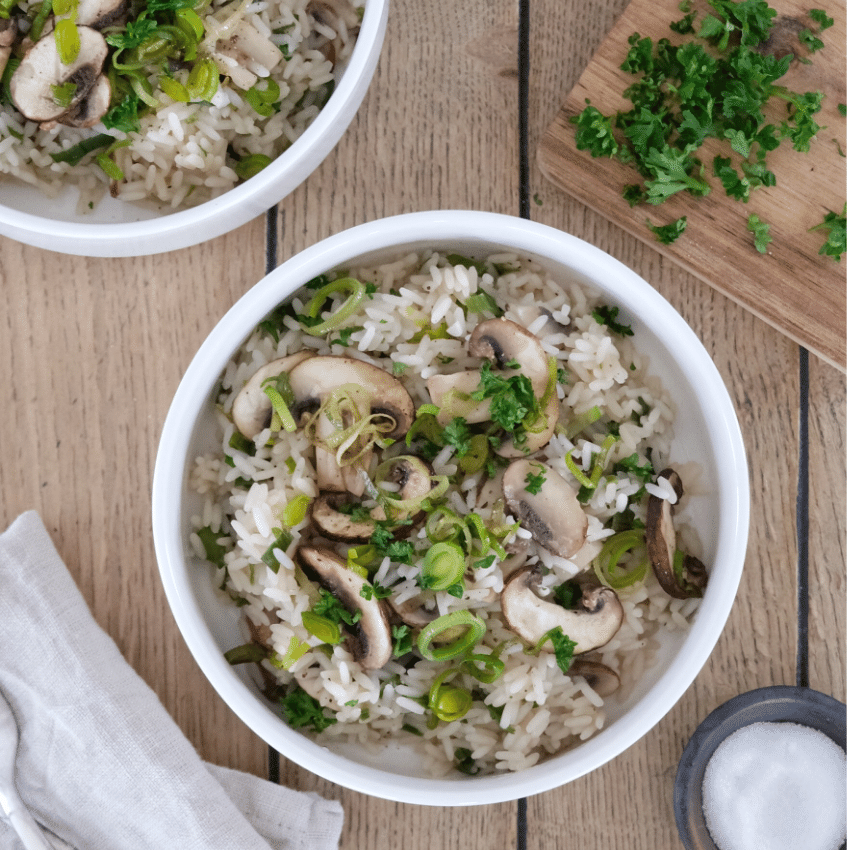 One-Pot-Reis mit Champignons und Lauch